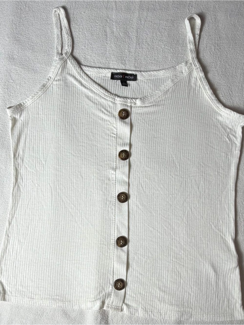 Moa Moa Cream Ribbed Button-Front Tank size large - Picture 2 of 7